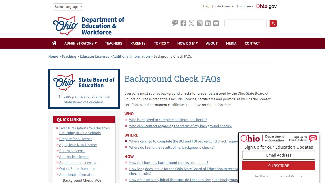 Background Check FAQs | Ohio Department of Education